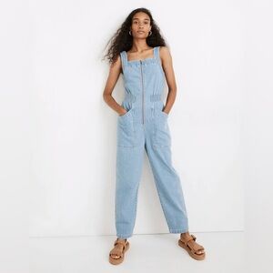 Madewell Petite Denim Zip Smock-Waist Jumpsuit Baisley Wash Womens SP